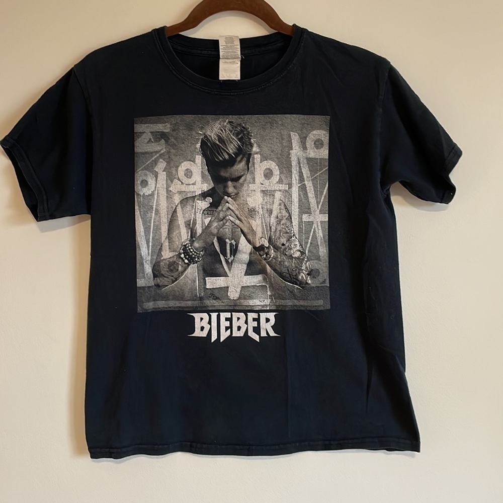 Justin Bieber Purpose Tour T-Shirt Black Crewneck Short Pray 2014 Youth LG